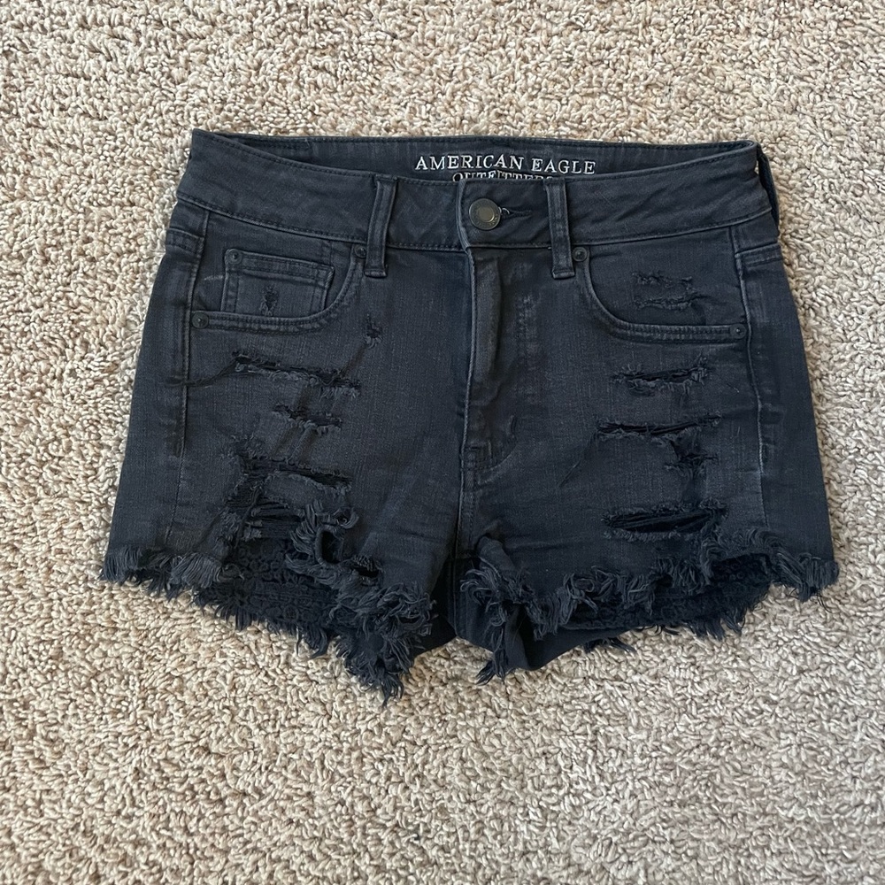 Black denim shorts